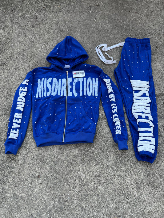 " Never Judge A Book By Its Cover " Studded Jogger Set - Blue